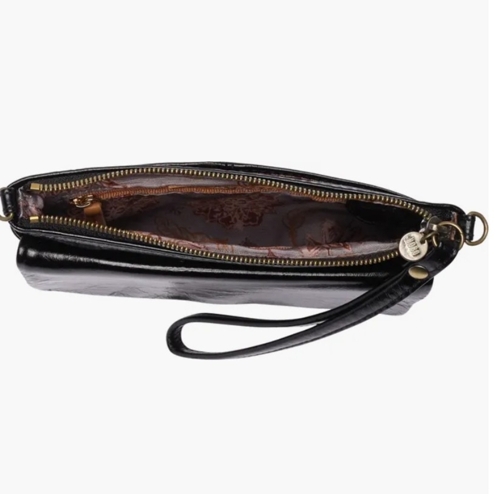 HOBO Black Leather Clutch with Floral Interior - Picture 4 of 6